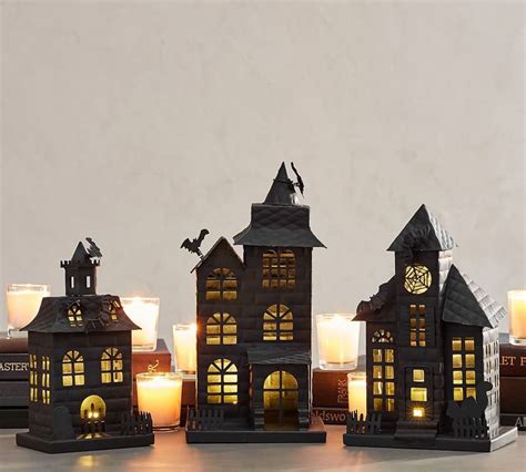 halloween black metal haunted house candle holder|haunted mansion scented candle.